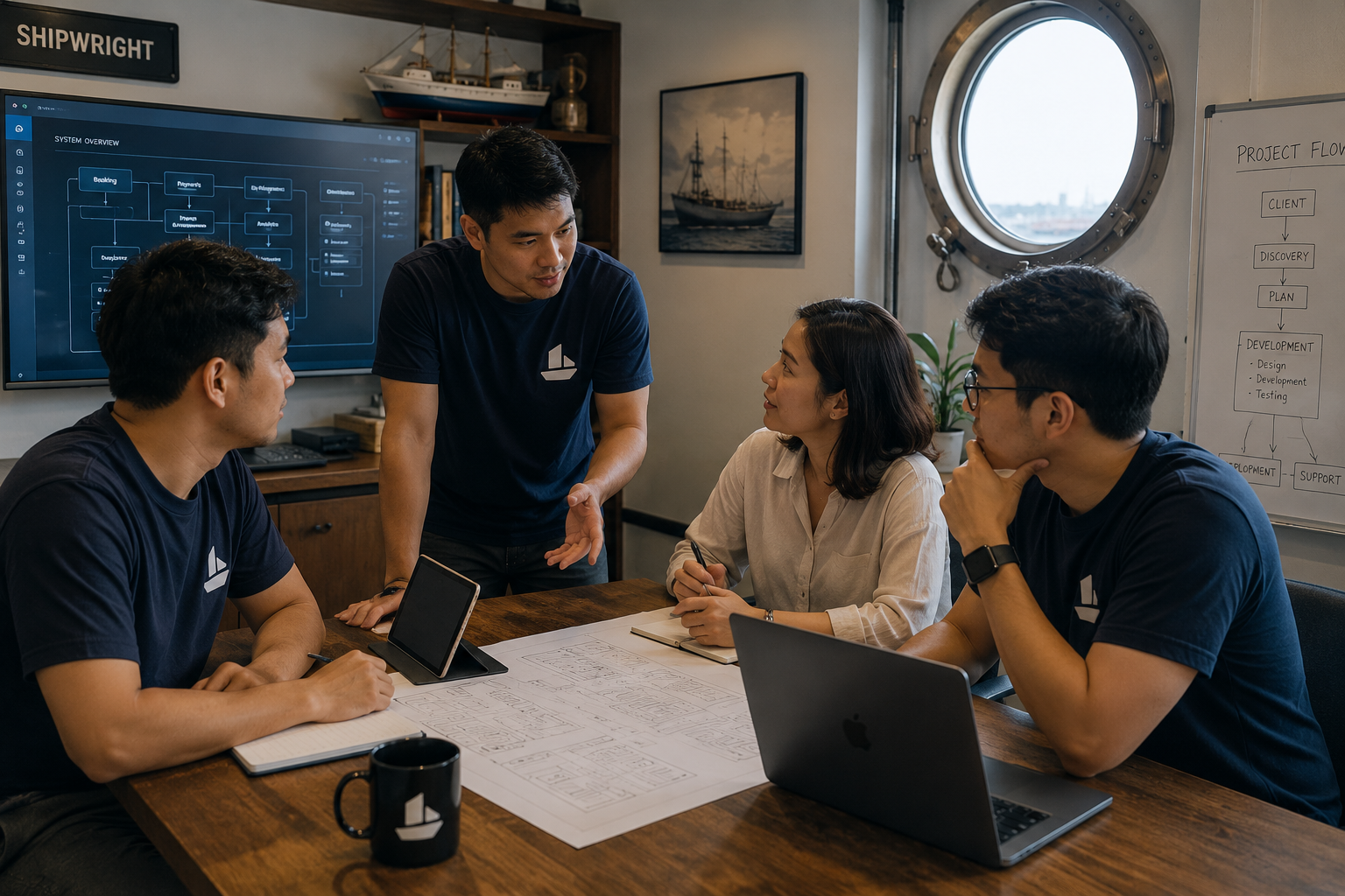 A team reviews information together.